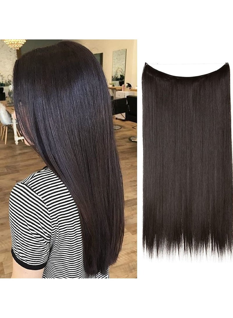 إستيل وصلات شعر مستقيمة سوداء وبنية قصيرة اصطناعية 3.2 أوقية عصابة رأس سلكية سرية للنساء ألياف مقاومة للحرارة بدون مشبك - Image 1