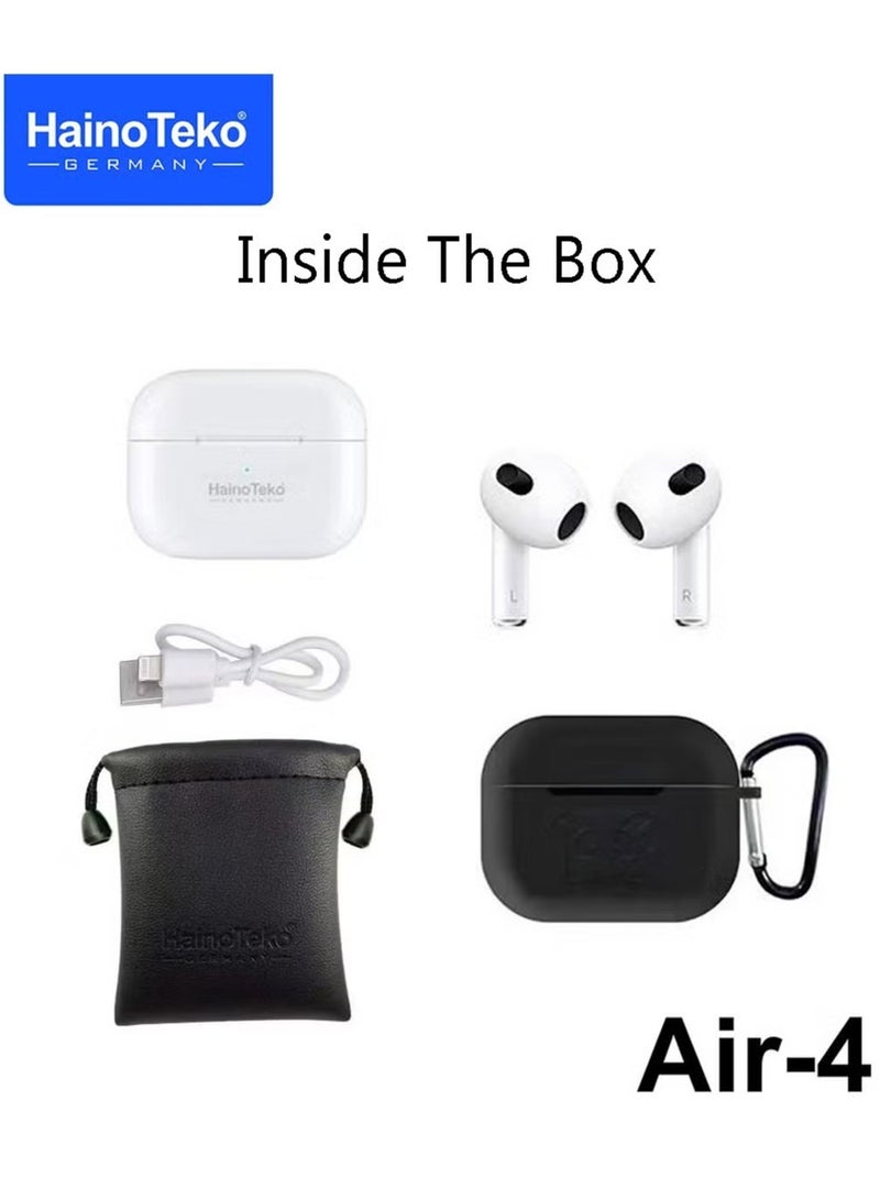 Haino Teko Germany Air4 Wireless Bluetooth Earphones – High Bass Sound Quality, Multifunctional Touch Control, Seamless Connectivity, Compatible with iPhones, White - Image 4