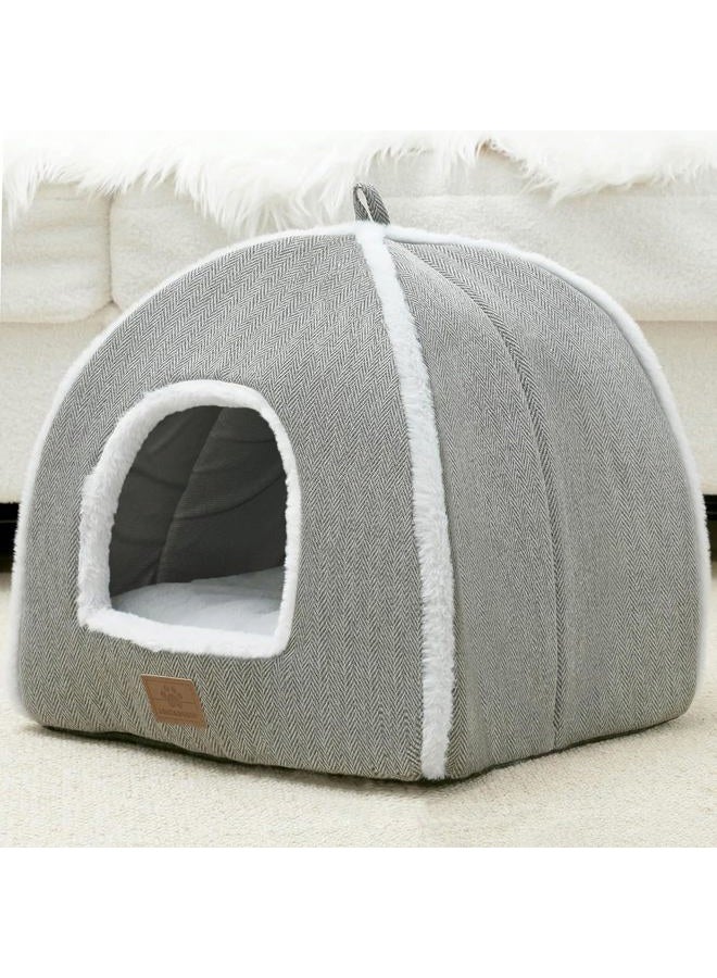 WINDRACING Cat Beds for Indoor Cats, Foldable Cat Bed Cave Cat House with Washable Cushions, Cat Bed for Kittens Small Pets, Cat Tent, Soft and Warm Indoor Cat House (Grey, M(15 x 15 x 15 Inch)) - Image 2