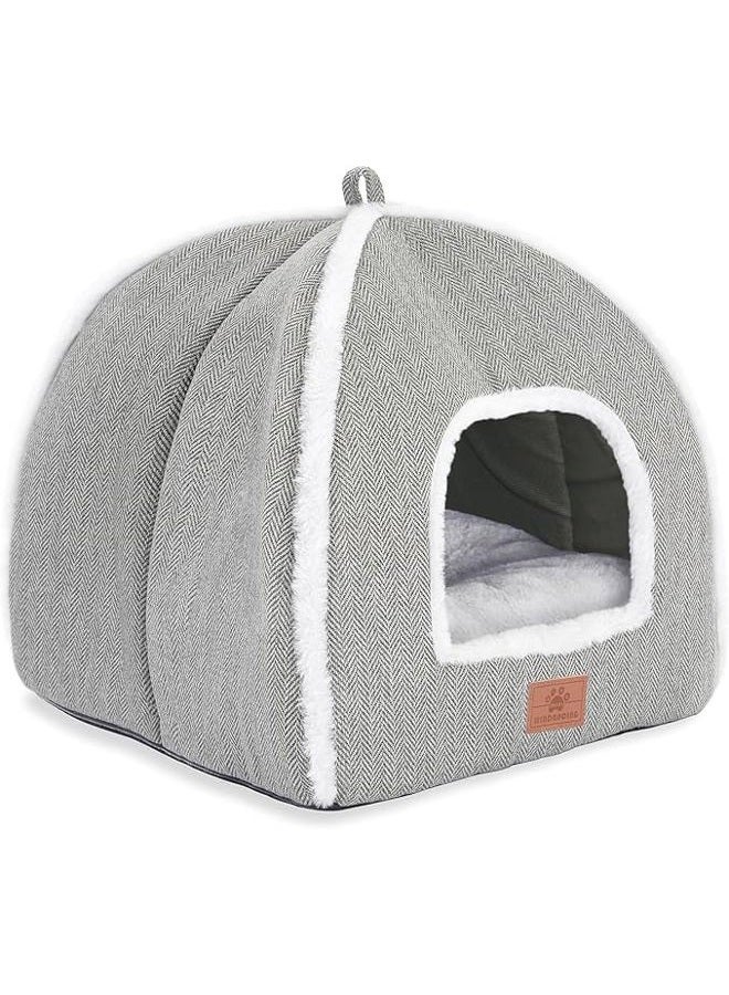 WINDRACING Cat Beds for Indoor Cats, Foldable Cat Bed Cave Cat House with Washable Cushions, Cat Bed for Kittens Small Pets, Cat Tent, Soft and Warm Indoor Cat House (Grey, M(15 x 15 x 15 Inch)) - Image 4
