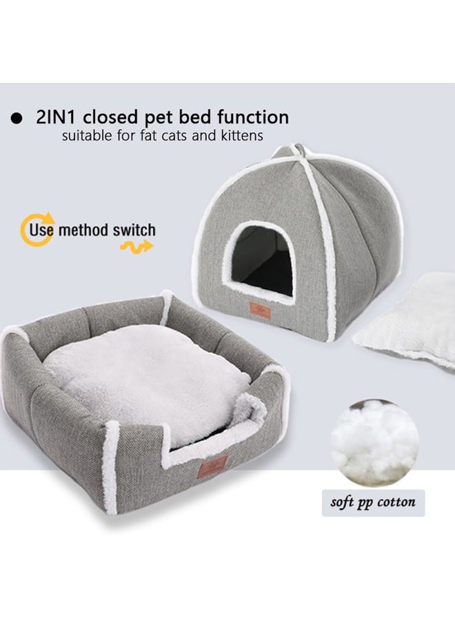 WINDRACING Cat Beds for Indoor Cats, Foldable Cat Bed Cave Cat House with Washable Cushions, Cat Bed for Kittens Small Pets, Cat Tent, Soft and Warm Indoor Cat House (Grey, M(15 x 15 x 15 Inch)) - Image 3