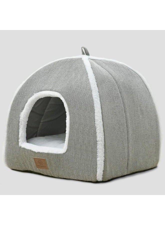 WINDRACING Cat Beds for Indoor Cats, Foldable Cat Bed Cave Cat House with Washable Cushions, Cat Bed for Kittens Small Pets, Cat Tent, Soft and Warm Indoor Cat House (Grey, M(15 x 15 x 15 Inch)) - Image 1