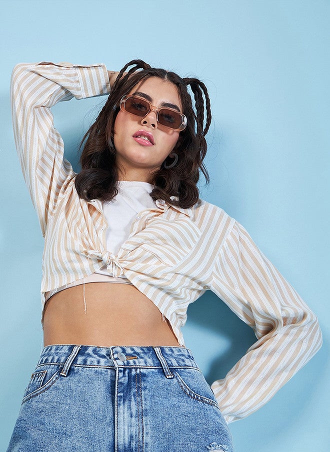 CHIMPAAANZEE Striped Crop Oversized Shirt - Image 1