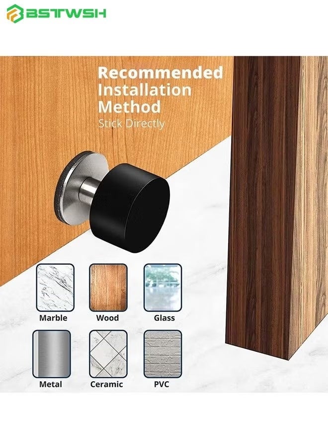 بستوش عبوتين من دعامات الأبواب مع ملصقات إضافية، دعامات أبواب ذاتية اللصق مع حاجز مطاطي أسود وهيكل من الفولاذ المقاوم للصدأ - واقي من مقابض الأبواب الثقيلة، خافض للصوت للاستخدام في المنزل والمكتب - Image 3