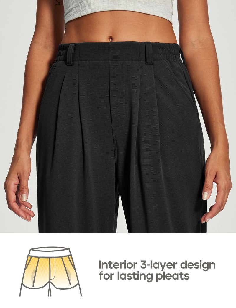 Heathyoga Wide Leg Stretchy Work Pants Women Pull on Dress Pants High Waisted Business Casual Trousers Slacks for Women Black - Image 5