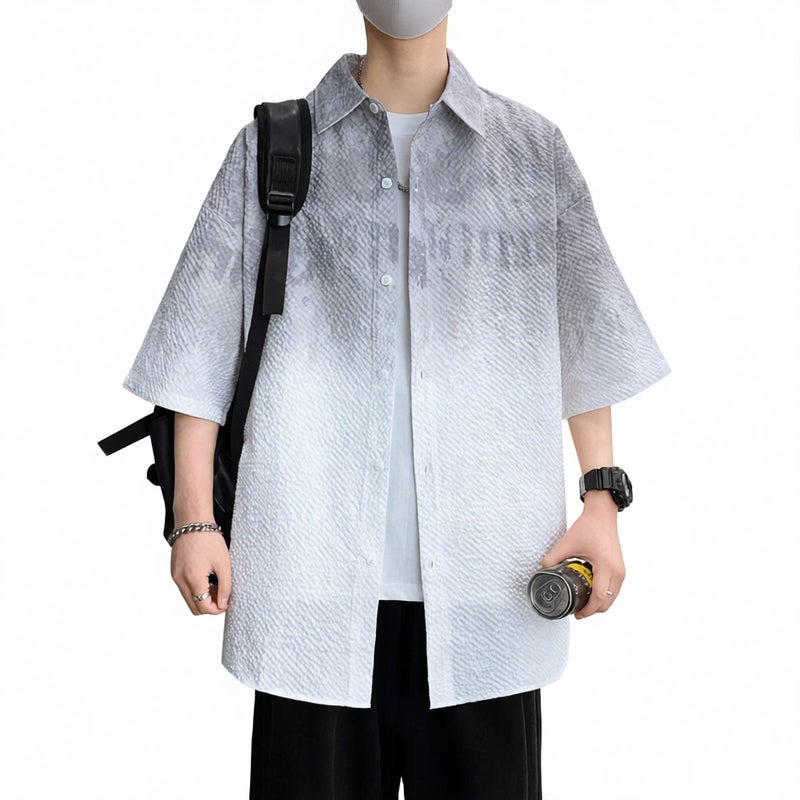 Men's Short Sleeve Casual Shirt Summer Gradient Lightweight Blouse - Image 2