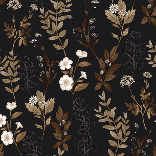 Fvlow Black Floral Wallpaper Peel and Stick Gold Leaf Contact Paper 17.4" x 118" Leaf Wallpaper Waterproof Self-Adhesive Wall Covering for Bedroom Countertop Desk Cabinets Decor - Image 1