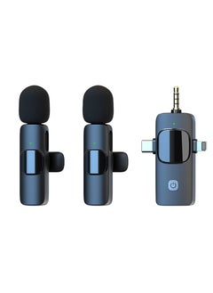 3-in-1 Wireless Lavalier Microphone with Apple, Android, and 3.5mm Compatibility, Real-time Audio Transmission, and Active Noise Cancellation for High-Quality Recording, Livestream, and Multi-Person Interaction