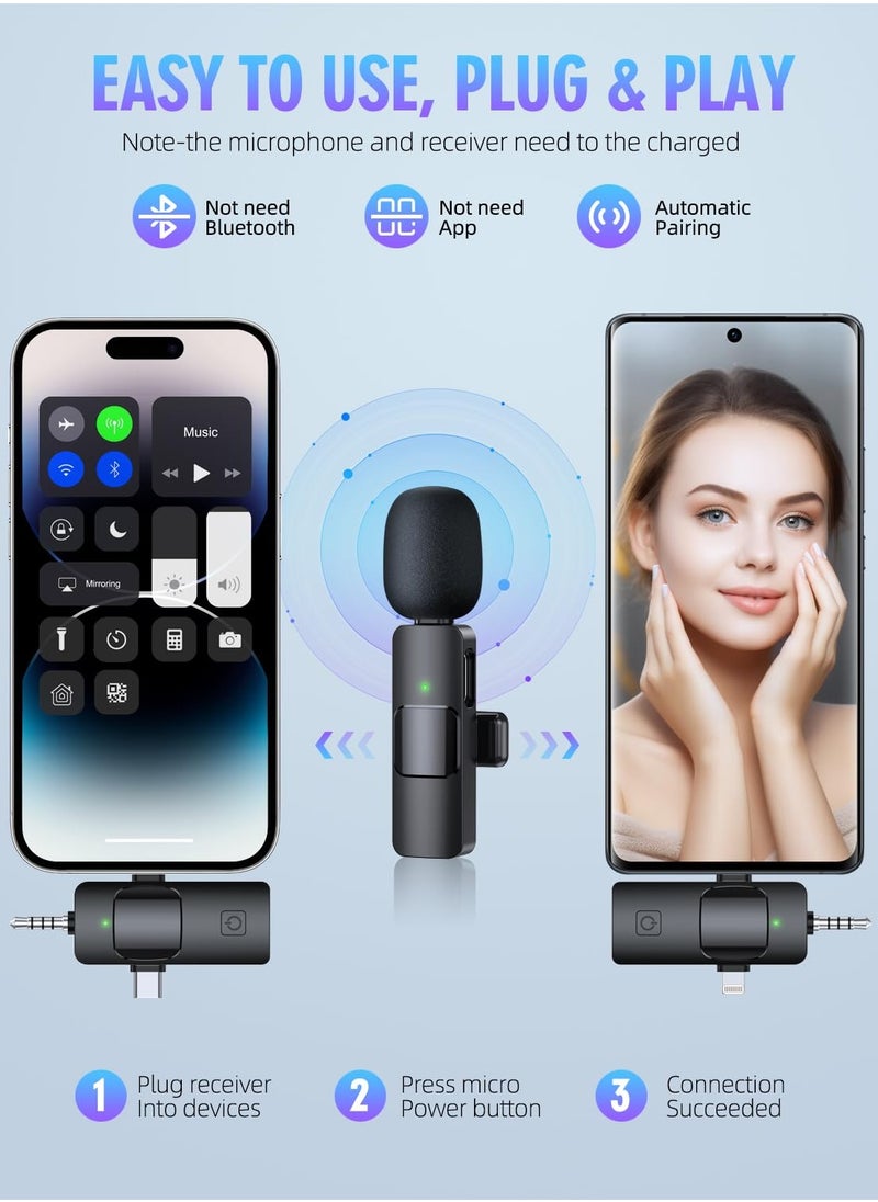 Generic - 3-in-1 Wireless Lavalier Microphone with Apple, Android, and 3.5mm Compatibility, Real-time Audio Transmission, and Active Noise Cancellation for High-Quality Recording, Livestream, and Multi-Person Interaction - Image 1