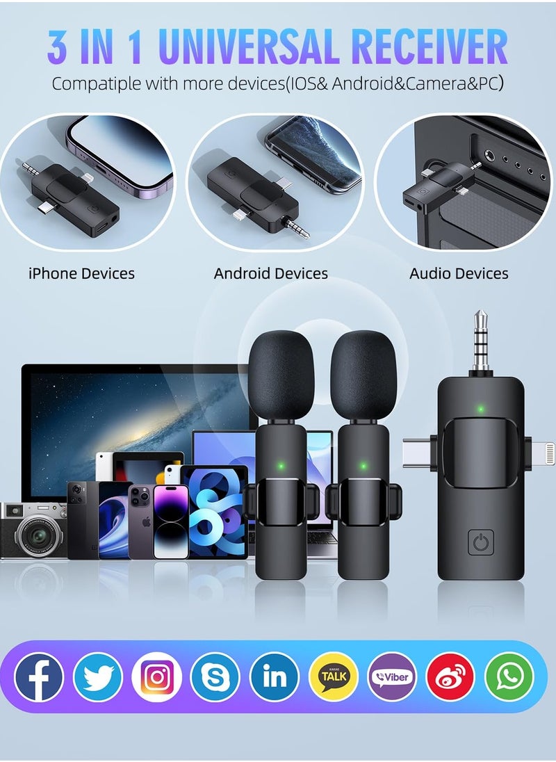 Generic - 3-in-1 Wireless Lavalier Microphone with Apple, Android, and 3.5mm Compatibility, Real-time Audio Transmission, and Active Noise Cancellation for High-Quality Recording, Livestream, and Multi-Person Interaction - Image 1