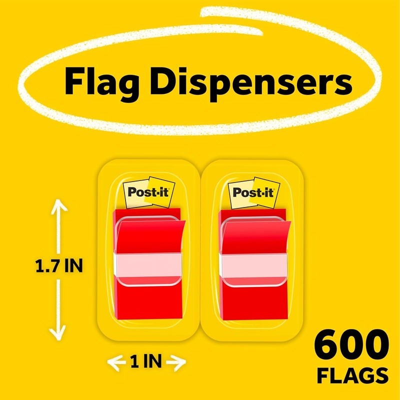 3M Post-it Flags Value Pack - Red, 1 Inch Wide, 600 Flags in 12 Dispensers - Image 2