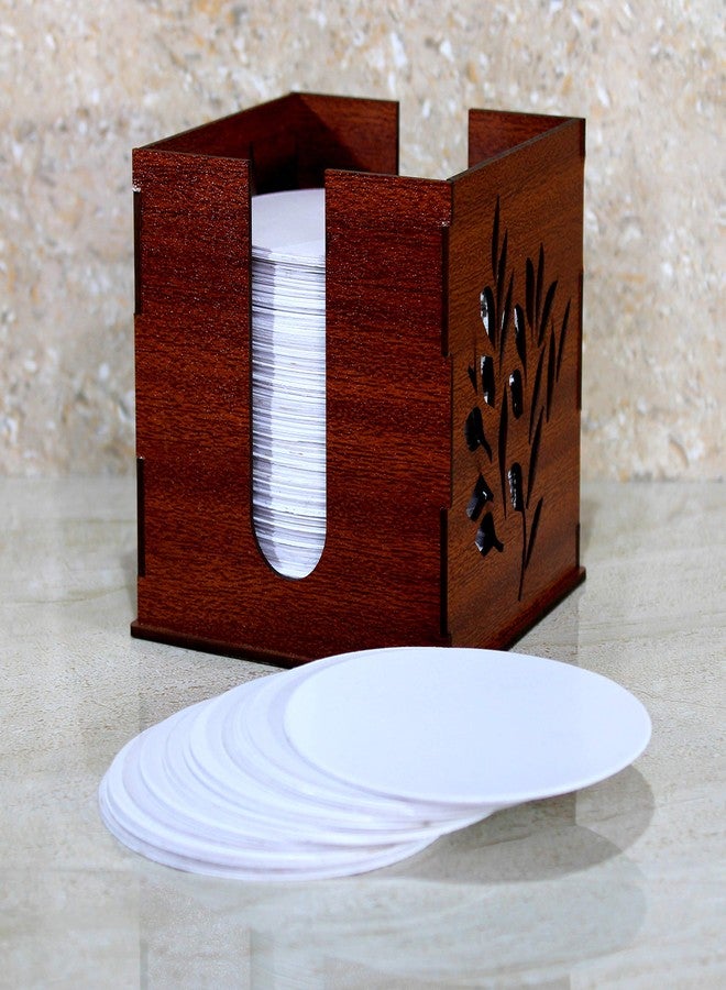 eSplanade Disposable Paper Coasters with Wooden Stand - Use and Throw Reversible Round Paper Coasters - Set of 500 - White - Image 3