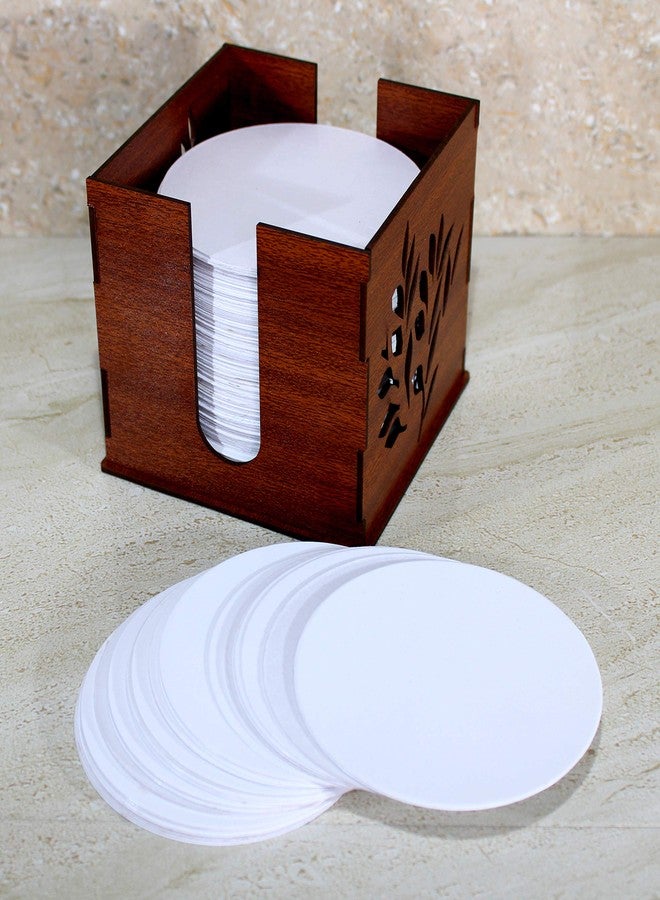 eSplanade Disposable Paper Coasters with Wooden Stand - Use and Throw Reversible Round Paper Coasters - Set of 500 - White - Image 5