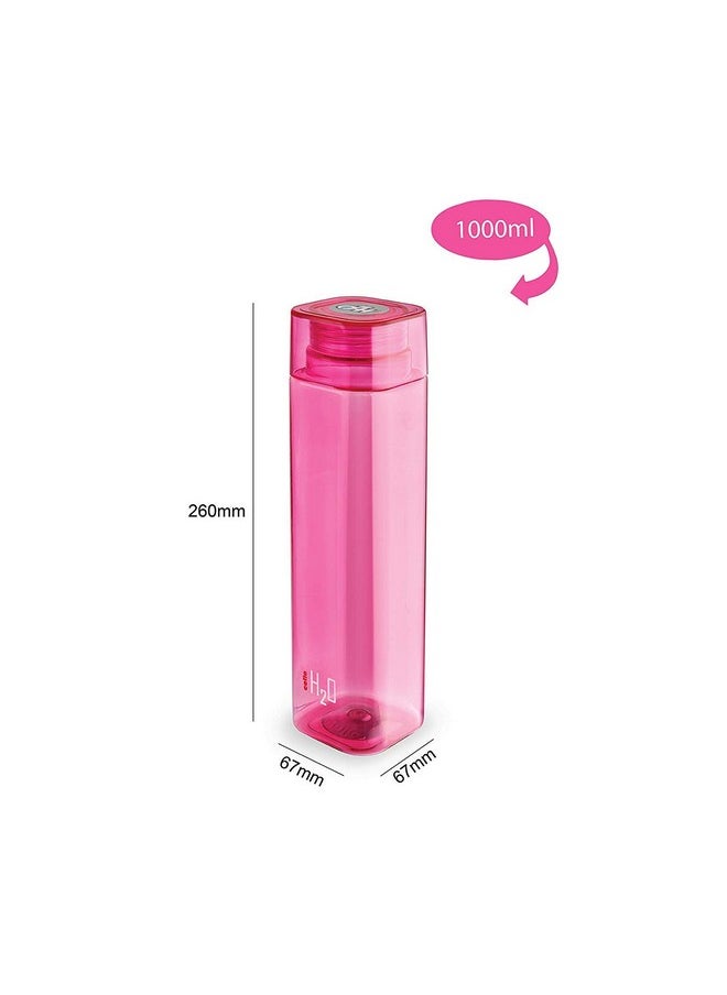Cello - H2O Squaremate Plastic Water Bottle | Lid Is Sealed By A Silicone Ring | Leak Proof & Break-Proof |Best Usage For Office/School/College/Gym/Picnic/Home/Fridge | 1 Liter | Assorted, Set Of 4 - Image 1