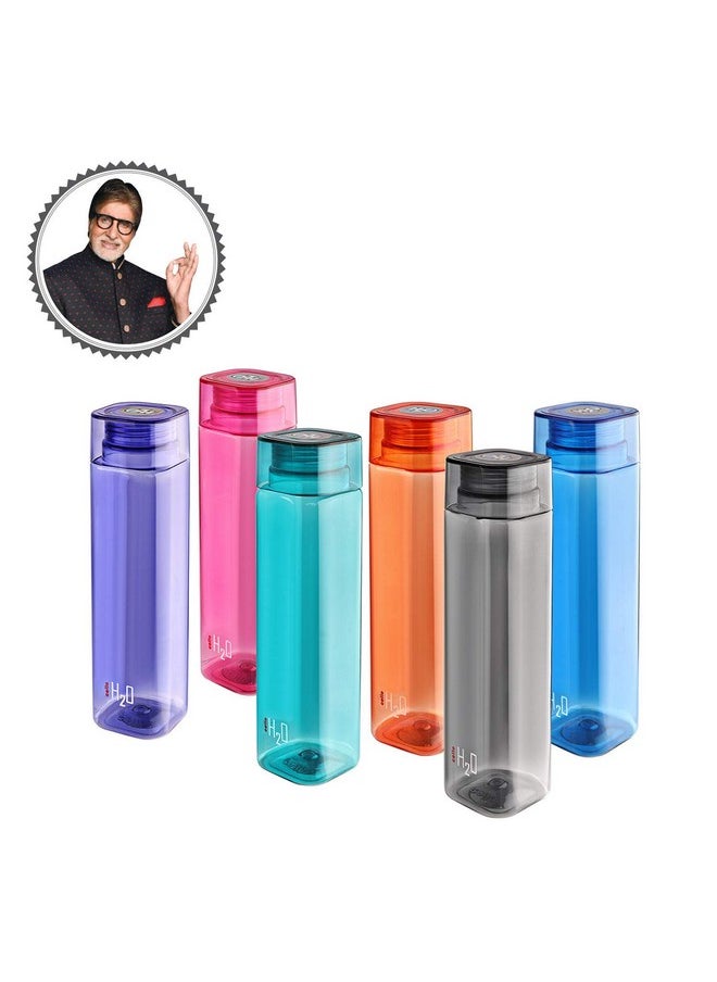Cello - H2O Squaremate Plastic Water Bottle | Lid Is Sealed By A Silicone Ring | Leak Proof & Break-Proof |Best Usage For Office/School/College/Gym/Picnic/Home/Fridge | 1 Liter | Assorted, Set Of 4 - Image 1