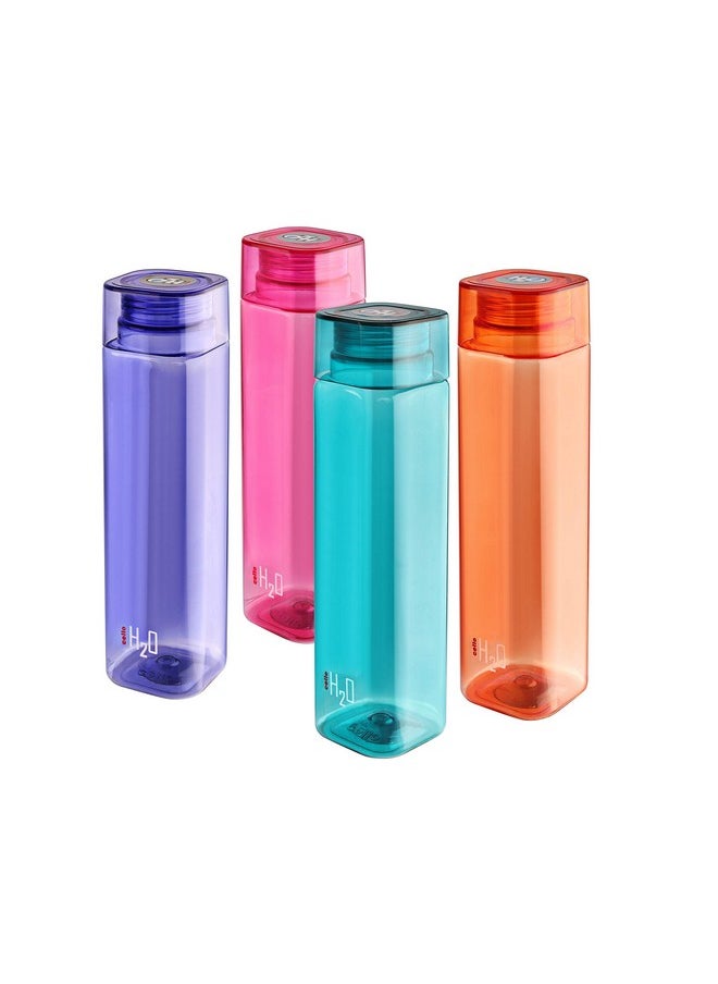Cello - H2O Squaremate Plastic Water Bottle | Lid Is Sealed By A Silicone Ring | Leak Proof & Break-Proof |Best Usage For Office/School/College/Gym/Picnic/Home/Fridge | 1 Liter | Assorted, Set Of 4 - Image 1