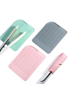 Heat Resistant Straightener Pad 8.6 x 6.2 Inch Travel Silicone Heat Resistant Mat Heat Mat for Curling Iron Straightener Holder Flat Iron Mat for Hot Hair Dryer Salon Tools (3 Pcs Pink, Green, Gray)