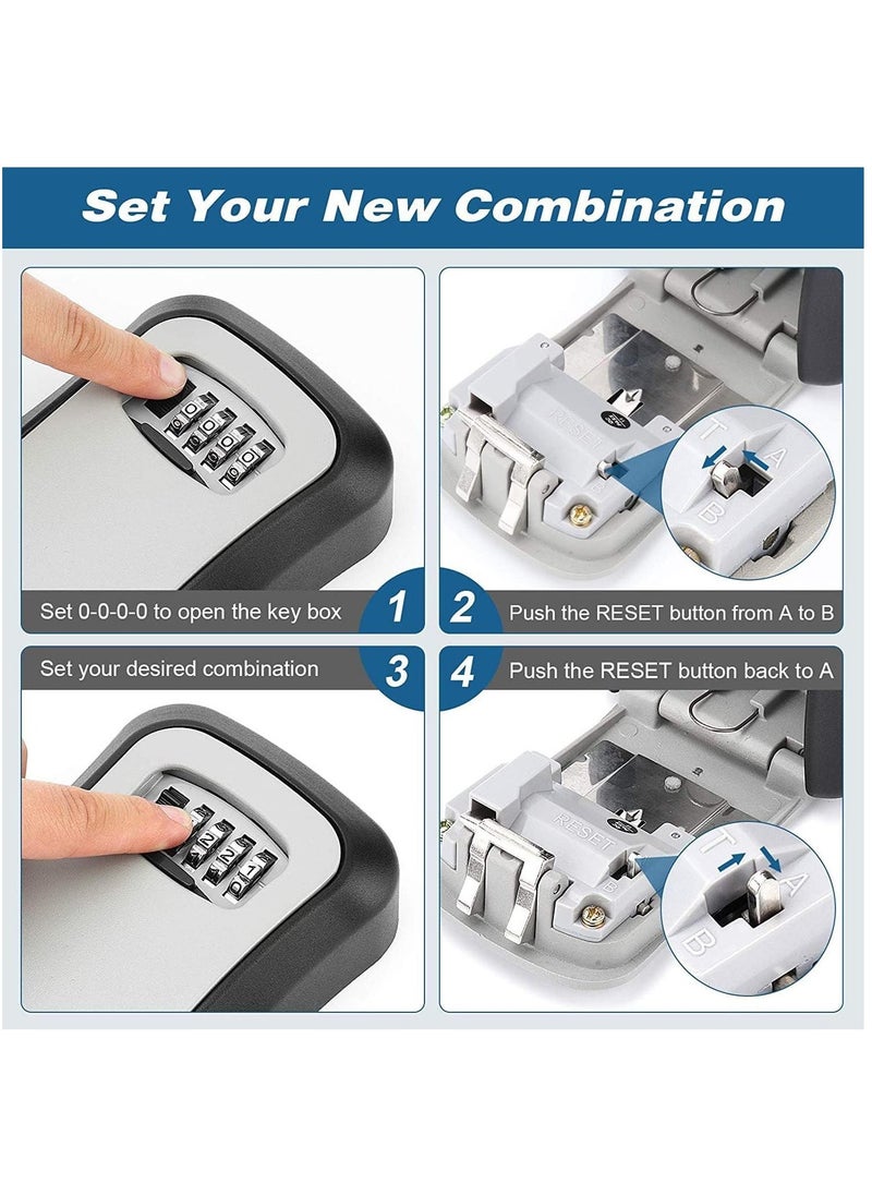 Security Key Lock Box, 4 Digit Metal Outdoor Safe Key Box, Weatherproof Lock box for House Key, Resettable Code, for Outdoor and Indoor