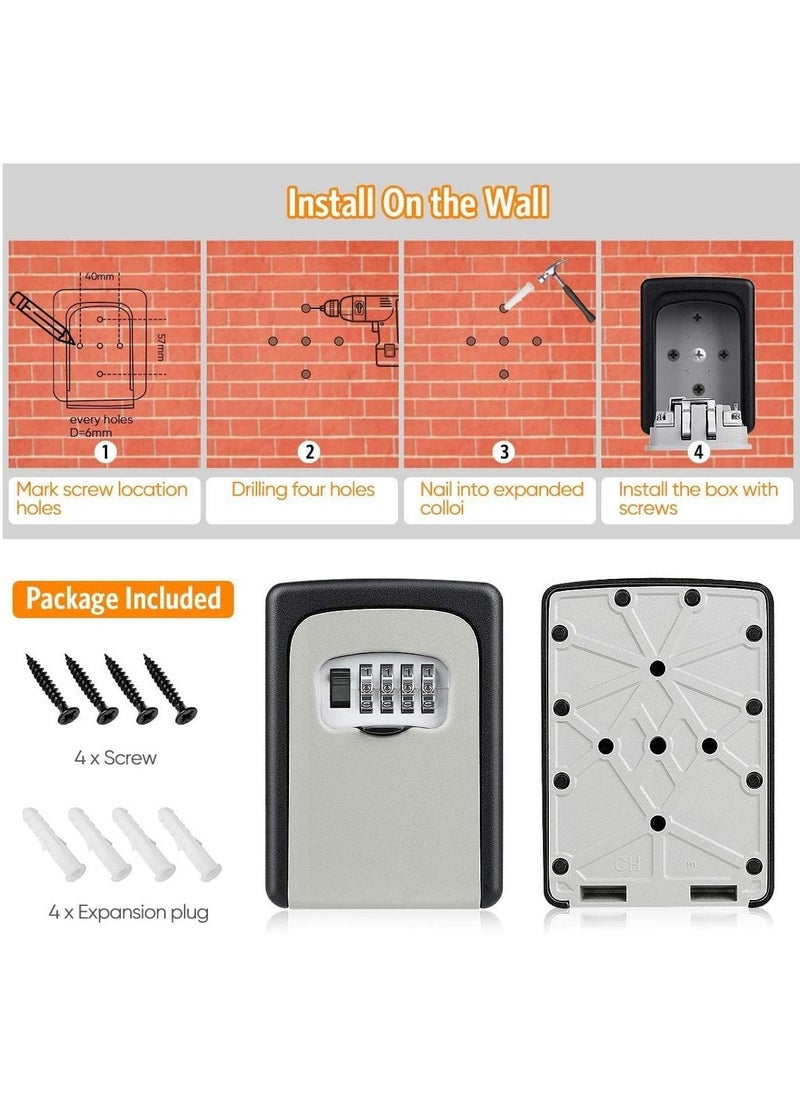 Security Key Lock Box, 4 Digit Metal Outdoor Safe Key Box, Weatherproof Lock box for House Key, Resettable Code, for Outdoor and Indoor