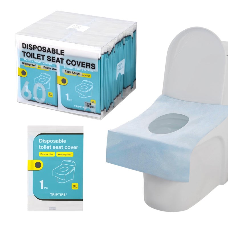 TRIPTIPS Toilet Seat Covers Disposable Travel Pack 60 countFaster useSticker freeWaterproofXL Disposable Toilet Seat Cover for Adults and Kids Individually for Public RestroomAirplane 60pcs