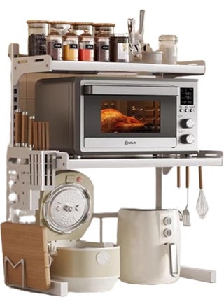 Metal Microwave Oven Rack Expandable Kitchen Utensils Tableware Storage,3 Tier Adjustable Microwave Oven Rack with 6 Hooks Chopping Block Frame Tool Holder Chopsticks Tube, White - pzsku/Z5C1E72B7A2163DC93E47Z/45/_/1724825095/cf723770-2cf9-412e-a958-e35e76b027a6