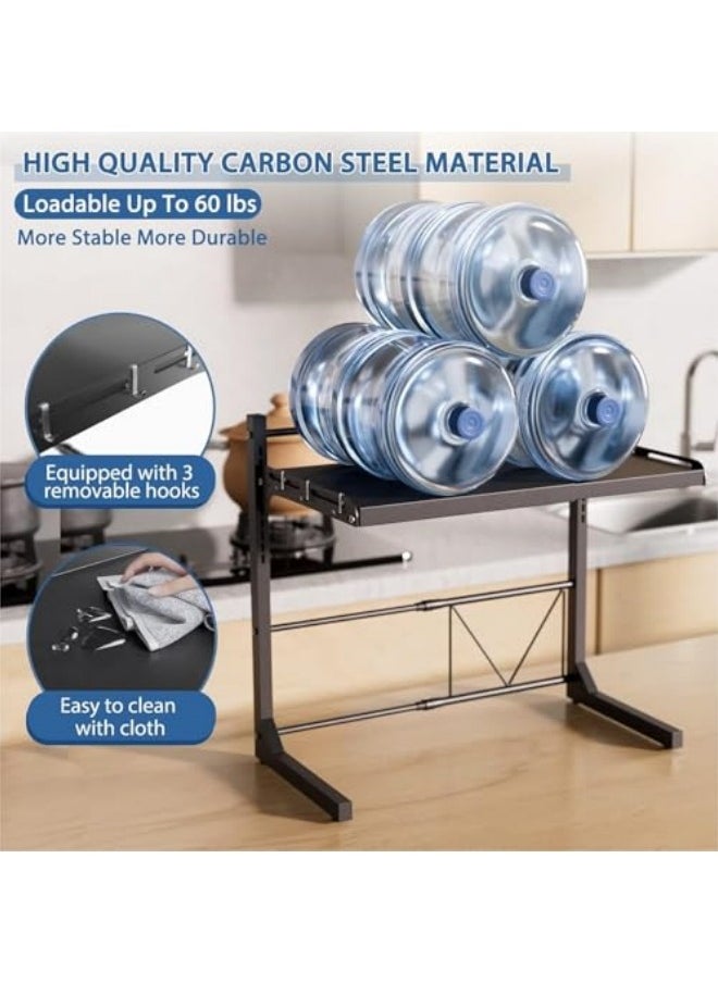 Metal Microwave Oven Rack Expandable Kitchen Utensils Tableware Storage,3 Tier Adjustable Microwave Oven Rack with 6 Hooks Chopping Block Frame Tool Holder Chopsticks Tube, White
