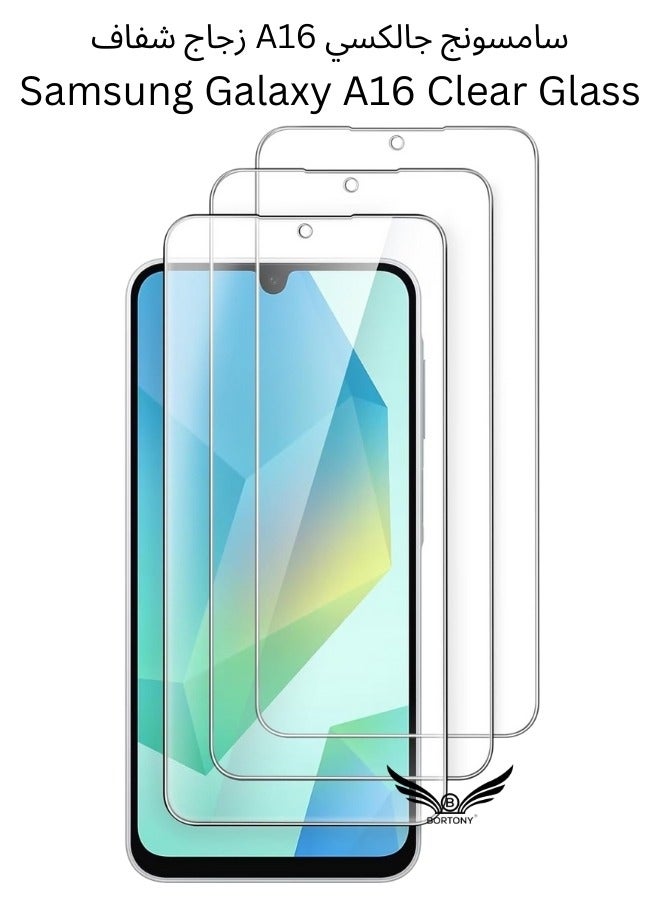 BORTONY 3 Pack Screen Protector for Samsung Galaxy A16 5G/4G Crystal Clear Glass Film Anti-Scratch East to Install 9H Tempered Glass for Galaxy A16 6.7 inch - Image 1