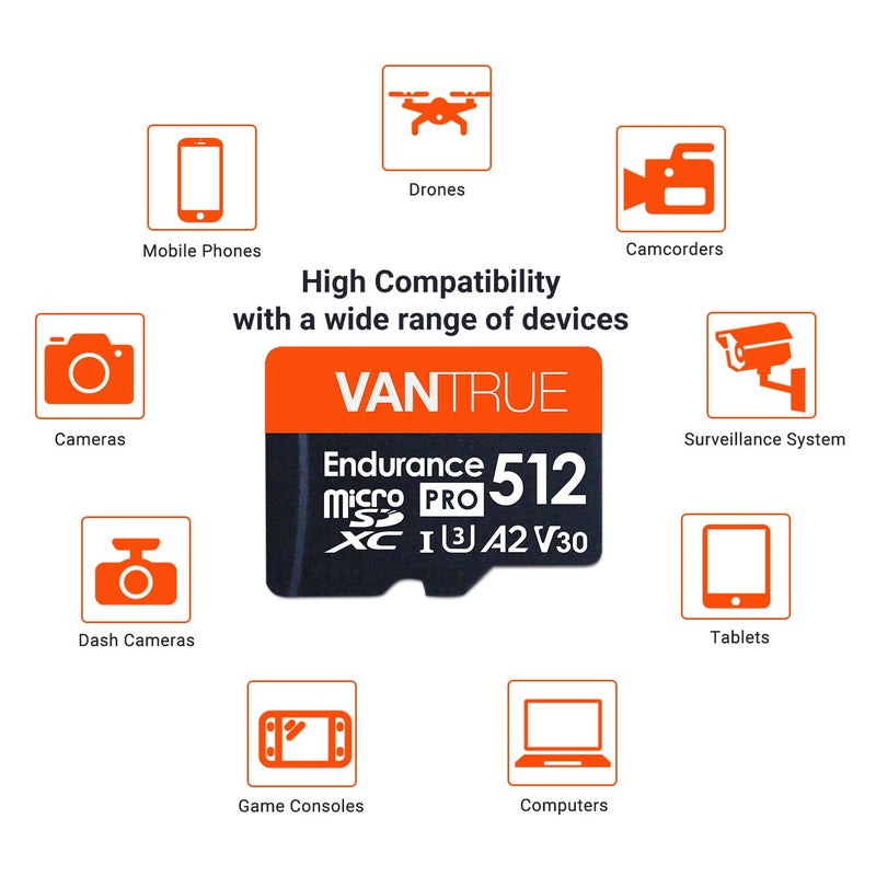 Vantrue 512GB microSDXC UHS-I U3 4K UHD Video High Speed Transfer Monitoring SD Card with Adapter for Dash Cams, Body Cams, Action Camera, Surveillance & Security Cams - Image 5