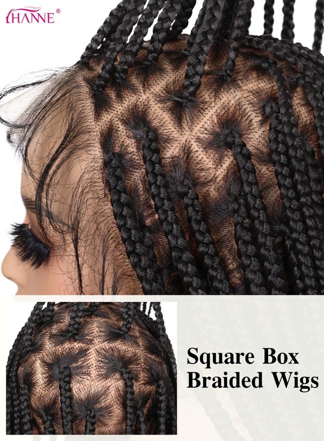 HANNE Real Full Lace Braided Wigs for Black Women 34 Inch Knotless Braided Wigs with Baby Hair 100% Handmade HD Lace Synthetic Box Braid Wig (Natural Black) - Image 5