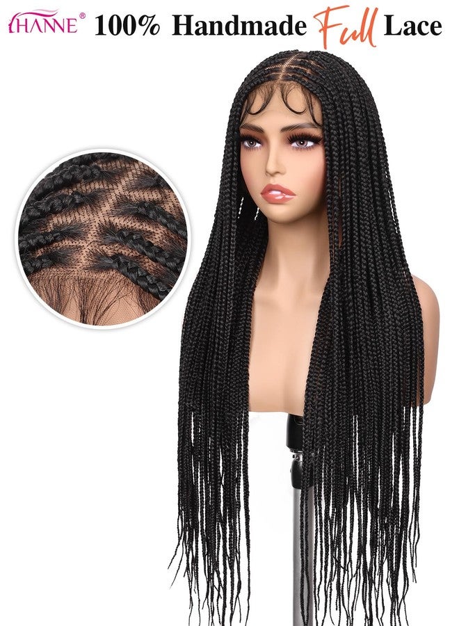 HANNE Real Full Lace Braided Wigs for Black Women 34 Inch Knotless Braided Wigs with Baby Hair 100% Handmade HD Lace Synthetic Box Braid Wig (Natural Black) - Image 2