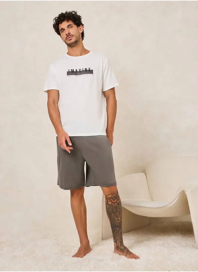 Styli Imagine Slogan Print T-Shirt & Shorts Set