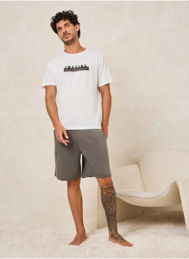 Styli - Imagine Slogan Print T-Shirt & Shorts Set - Image 1