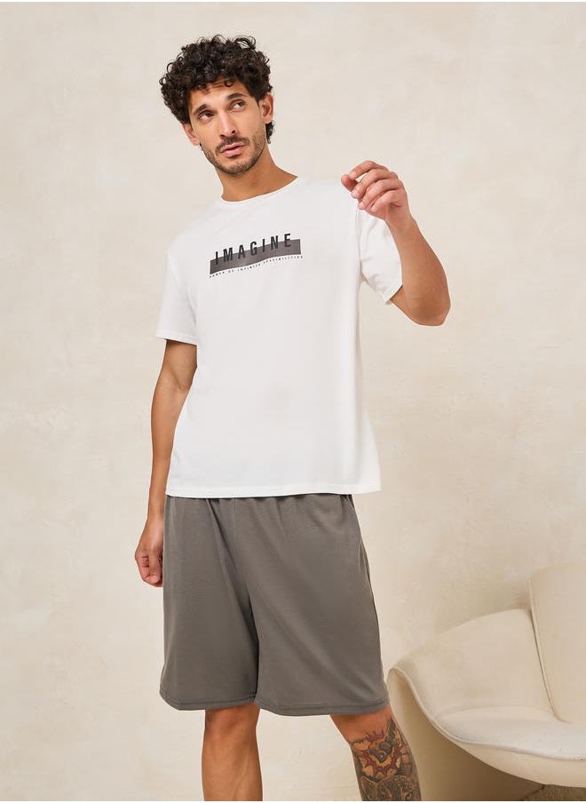 Styli - Imagine Slogan Print T-Shirt & Shorts Set - Image 1