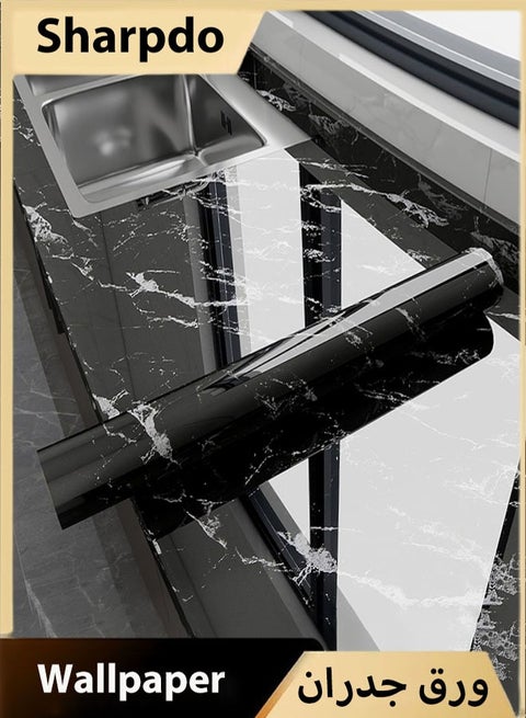 ورق حائط أسود ورق حائط أسود مقشر ولاصق ورق حائط رخامي لاصق على ورق الحائط ورق حائط ذاتي اللصق (خطوط بيضاء، 3م × 60 سم)