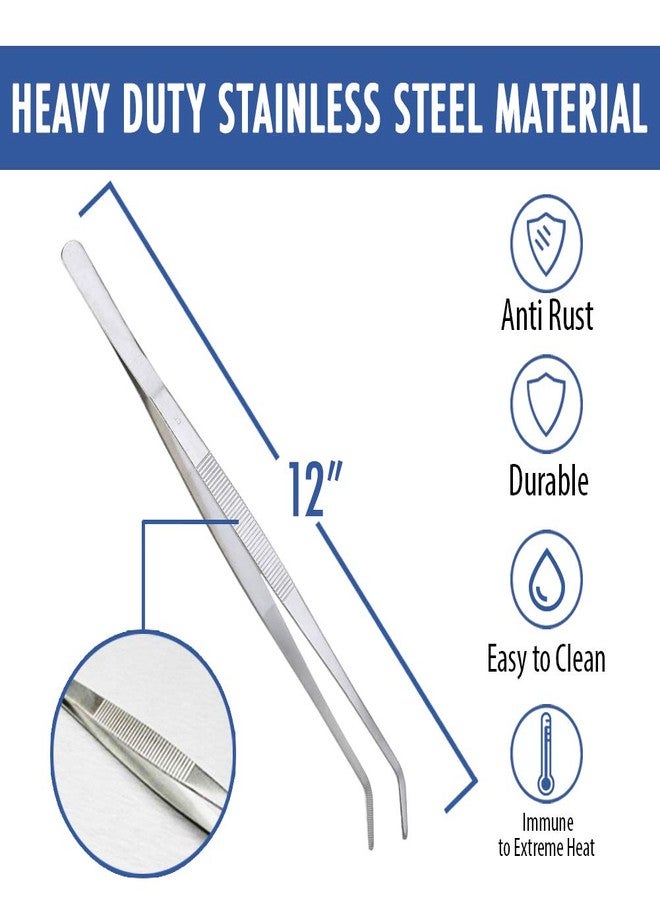 COMFECTO 12 Inch Kitchen Long Tweezers Tongs, Cooking Tweezers Stainless Steel, Ideal for Meat Pasta Plating Pinching Delicate Small Pieces of Food - Image 4