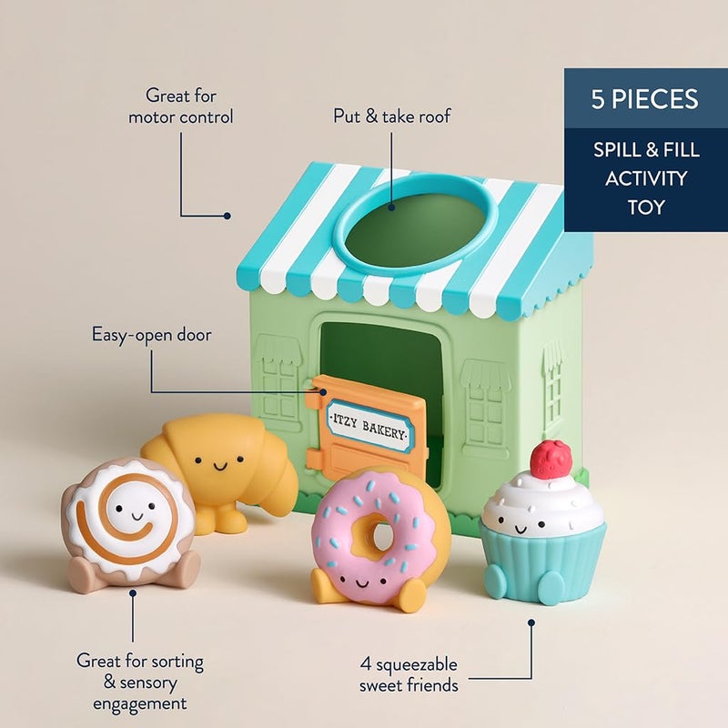 Itzy Ritzy Put & Take Activity Toy â€“ Spill & Fill Includes 4 Squeezable Pieces for Infants & Toddlers â€“ Great for Sorting, Imaginative Play & Sensory Engagement (Bakery) - Image 4
