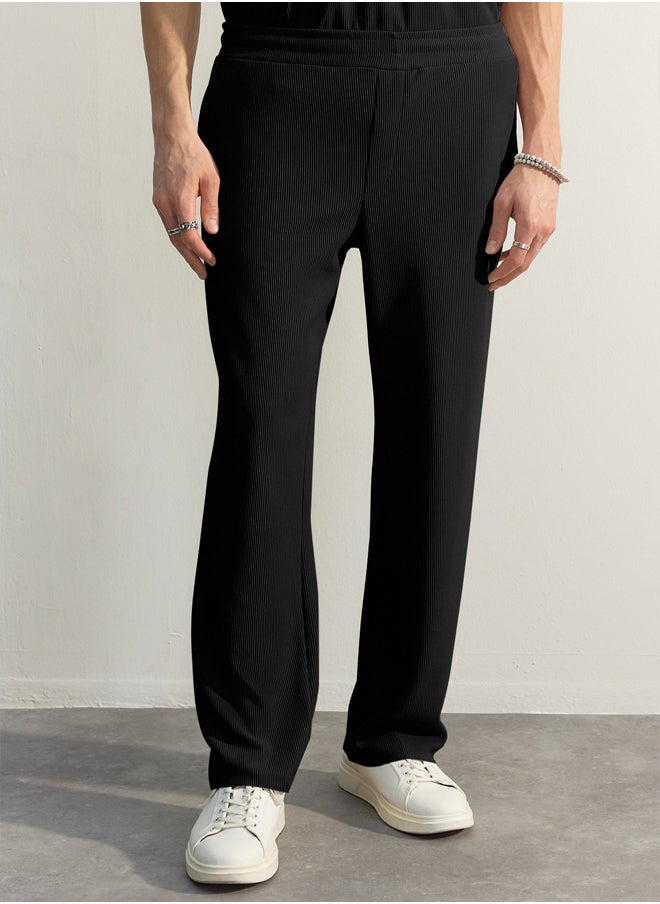 Limited Edition Black / Wide Leg Textured Wrinkle-Free Hidden Drawstring One Piece Sweatpants TMNSS23EA00013