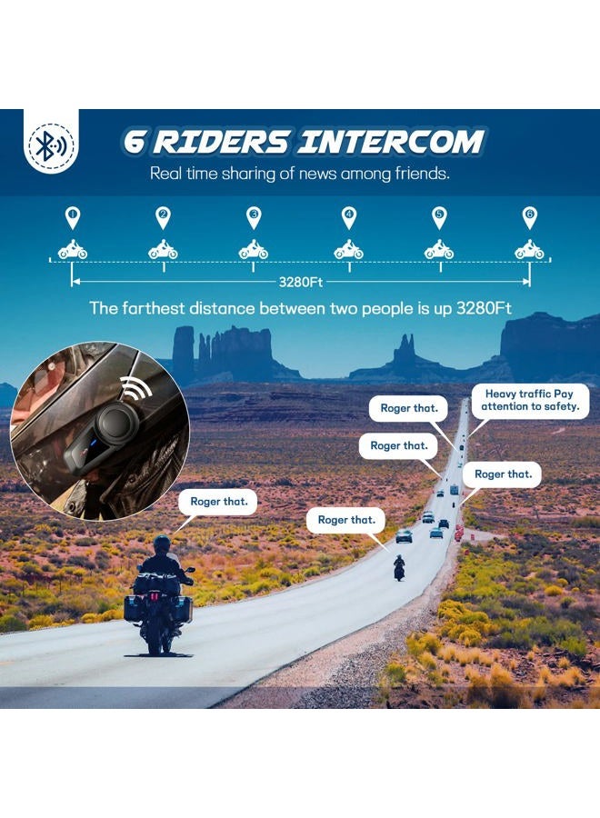 MAXTO Motorcycle Bluetooth Headset, M2 Group Motorbike Helmet Communication Systems 6-Way BT5.0 Waterproof Intercom 1000M Range with FM Radio,Siri,Voice dial for Ski/ATV/Full/Half Face(M2 2 Pack) - Image 3