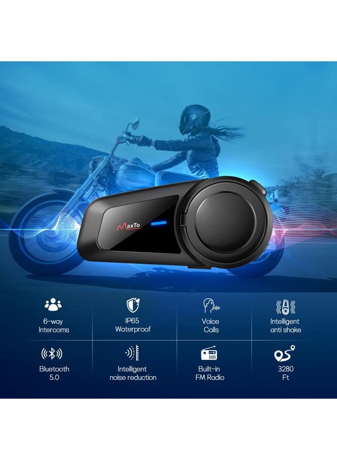 MAXTO Motorcycle Bluetooth Headset, M2 Group Motorbike Helmet Communication Systems 6-Way BT5.0 Waterproof Intercom 1000M Range with FM Radio,Siri,Voice dial for Ski/ATV/Full/Half Face(M2 2 Pack) - Image 2