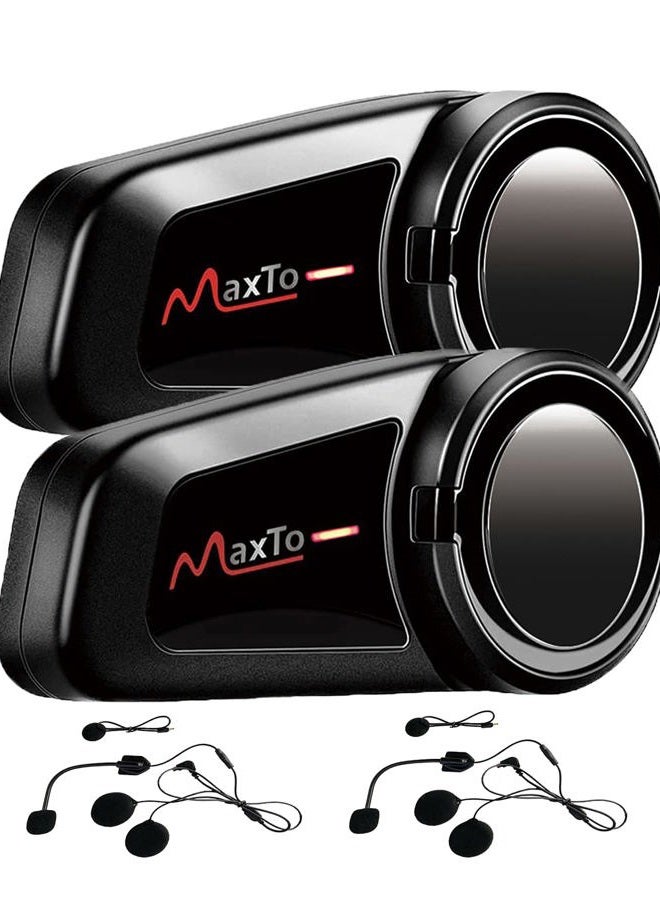 MAXTO Motorcycle Bluetooth Headset, M2 Group Motorbike Helmet Communication Systems 6-Way BT5.0 Waterproof Intercom 1000M Range with FM Radio,Siri,Voice dial for Ski/ATV/Full/Half Face(M2 2 Pack) - Image 1