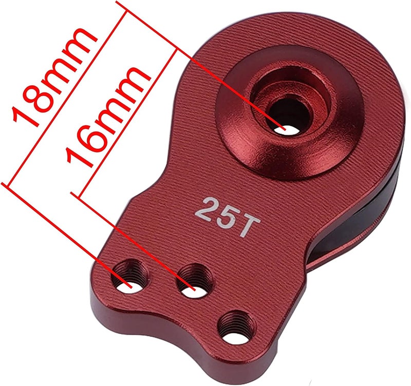 DJX Aluminum 25T Servo Saver 3 Holes Adjustable Hi-Torque Servo Horn for 1/8 1/10 Remote Control Car Boat (Red) - Image 2