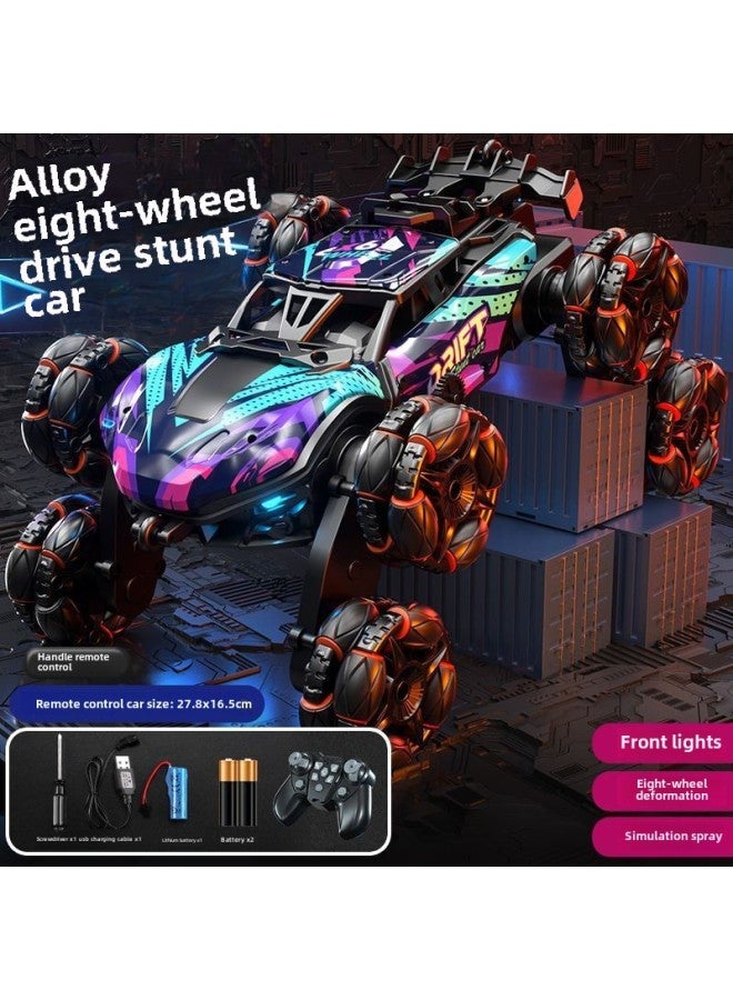 Children's Six-wheel Swing Arm High-speed Drift Off-road Vehicle Six-drive Special Deformation Spray Climbing Bucket Remote Control Car Toy-Color:[Purple Eight Wheel] Spray Light Music Single Control-Proportion:Three Electricity-with Remote Control Battery Charging Line Screwdriver - Image 1