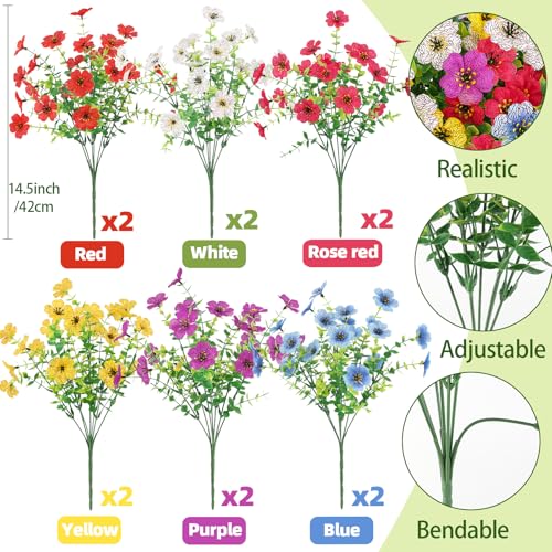 ATTGREAT Artificial Flowers Outdoors Faux Plants UV Resistant Fake Flowers Daisy Plastic Greenery Plnats Outside for Garden Planter Patio Porch Spring Summer Home Home Decor, 12 Bundles (Multicolor) - Image 2