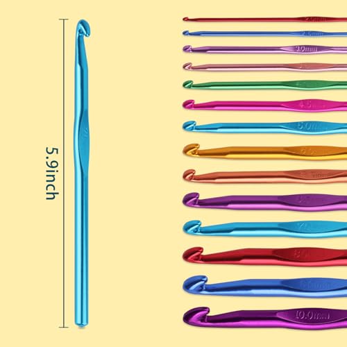 HSYMQ 14PCS Aluminum Crochet Hooks Knitting Needles Craft Yarn 2.0mm/2.5mm/3.0mm/3.5mm/4.0mm/4.5mm/5.0mm/5.5mm/6.0mm/6.5mm/7.0mm/8.0mm/9.0mm/10.0mm - Image 2