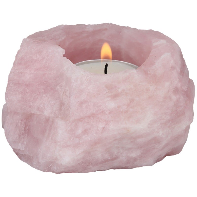 rockcloud Natural Raw Rose Quartz Taper Tea Light Candle Holder Air Plant Holder Healing Stone Home Decoration Figurine - Image 1