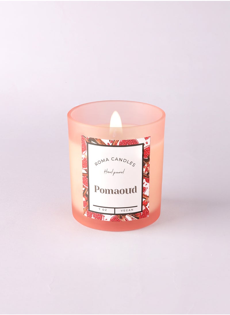 Roma Pomaoud - Pomegranate and Amber Oud Scented Candle 200 ml, Wooden Wick, Aroma Hand Poured Natural candle - Roma Candles - Last longing frosted glass Jar candle with wooden lid Home decor  - Image 1