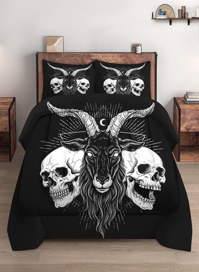 Pamnest Comforter Set Full Size, Baphomet Black Soft 3 Pcs Bedding for Adults, Animal Gothic Skeleton Vintage Comforter Set with 2 Pillowcases, for Bedroom Bed Decor - Image 3