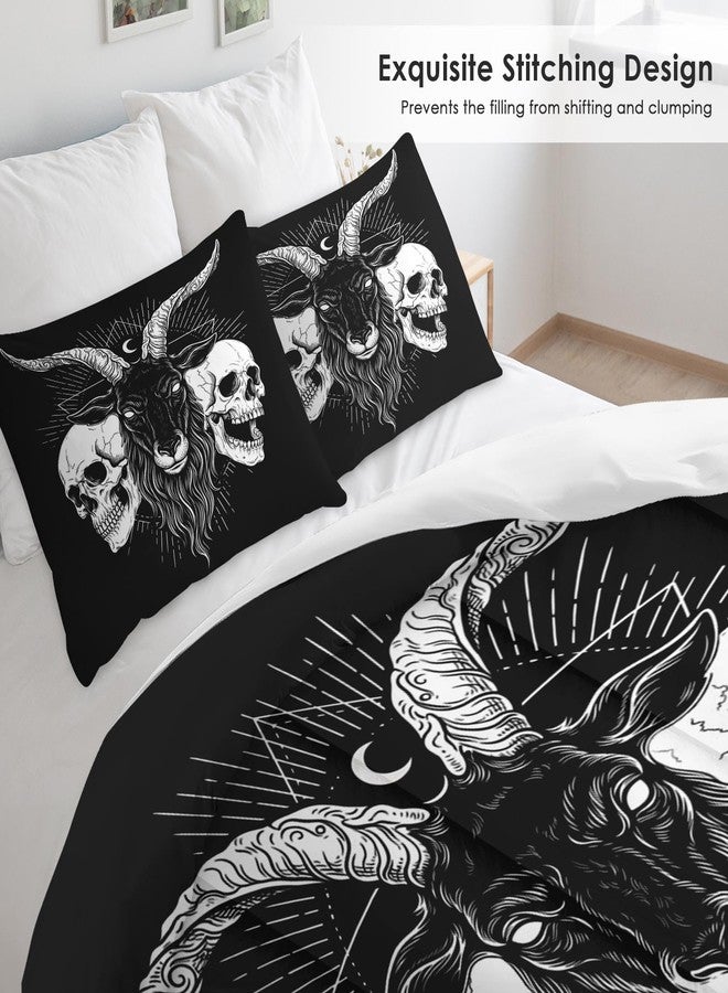 Pamnest Comforter Set Full Size, Baphomet Black Soft 3 Pcs Bedding for Adults, Animal Gothic Skeleton Vintage Comforter Set with 2 Pillowcases, for Bedroom Bed Decor - Image 4