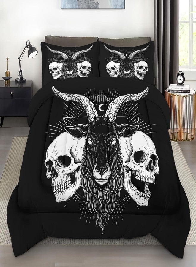 Pamnest Comforter Set Full Size, Baphomet Black Soft 3 Pcs Bedding for Adults, Animal Gothic Skeleton Vintage Comforter Set with 2 Pillowcases, for Bedroom Bed Decor - Image 1