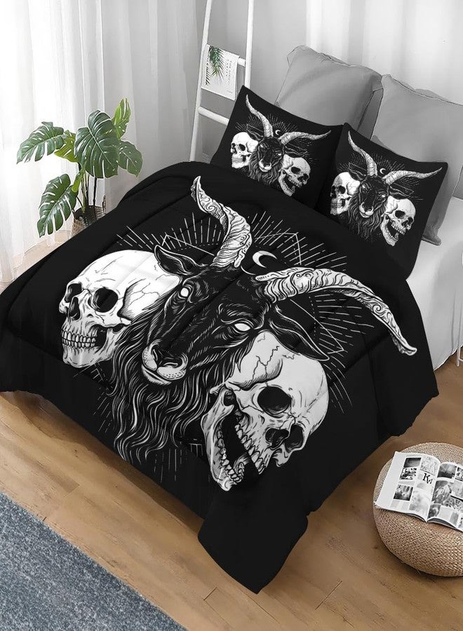 Pamnest Comforter Set Full Size, Baphomet Black Soft 3 Pcs Bedding for Adults, Animal Gothic Skeleton Vintage Comforter Set with 2 Pillowcases, for Bedroom Bed Decor - Image 2